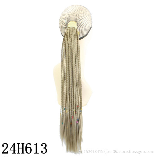 soft synthetic braid hair drawstring ponytail, low temperature fiber free diy clip braided ponytail extension